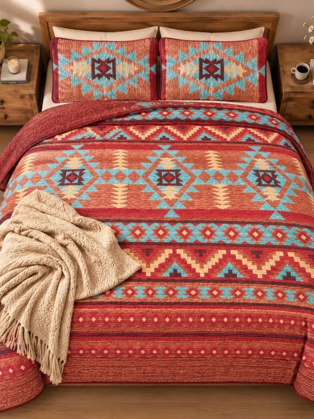 Rustic Western Southwestern Native American Indian Tribal Navajo Quilted